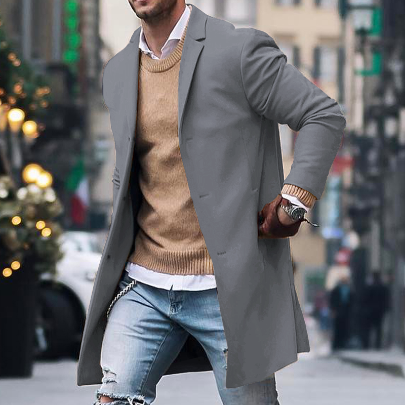 Classic Men's Coat with Lapel Collar