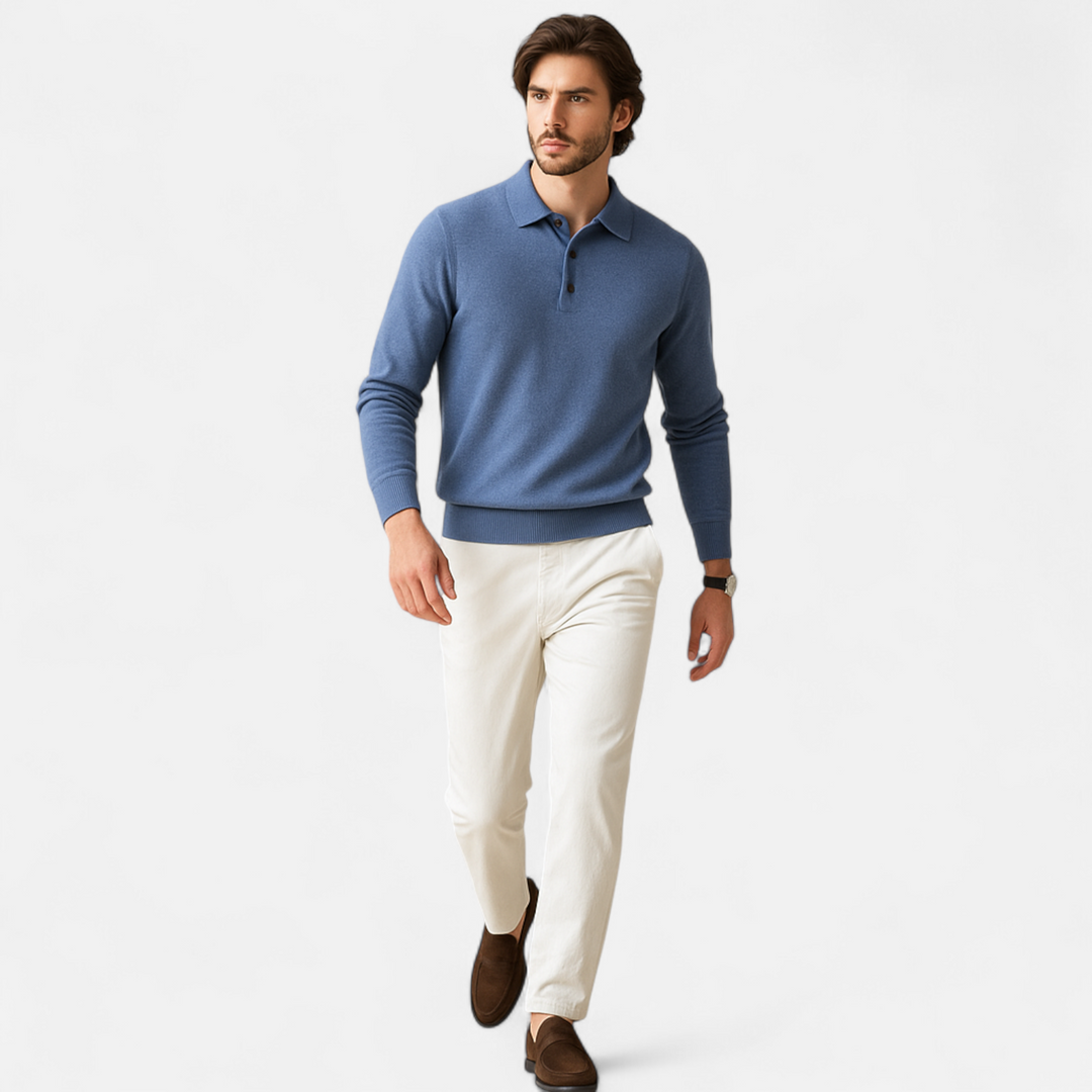 Elegant Men's Merino Wool Polo Sweater