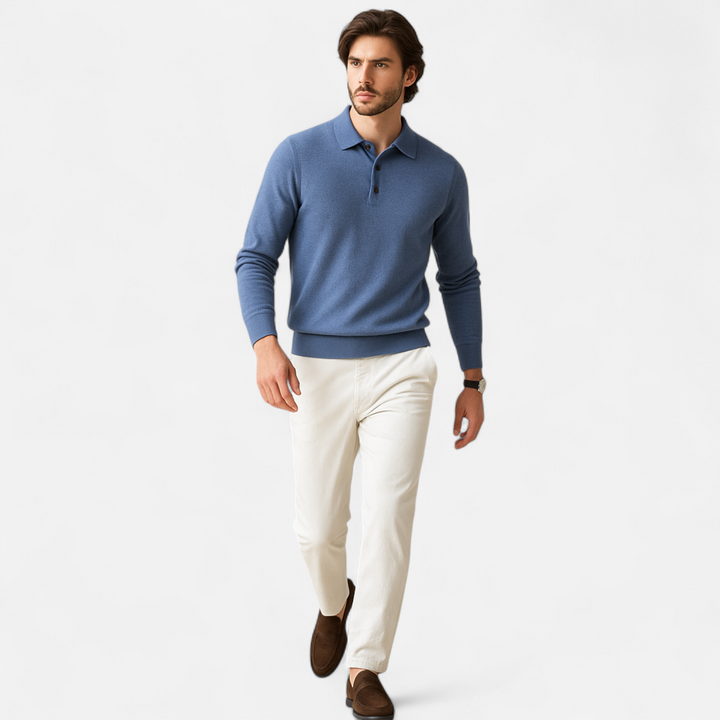 Elegant Men's Merino Wool Polo Sweater