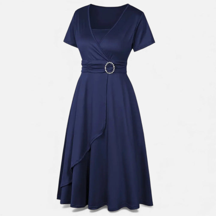 Elegant Rhinestone V-Neck Asymmetric Women's Evening Dress