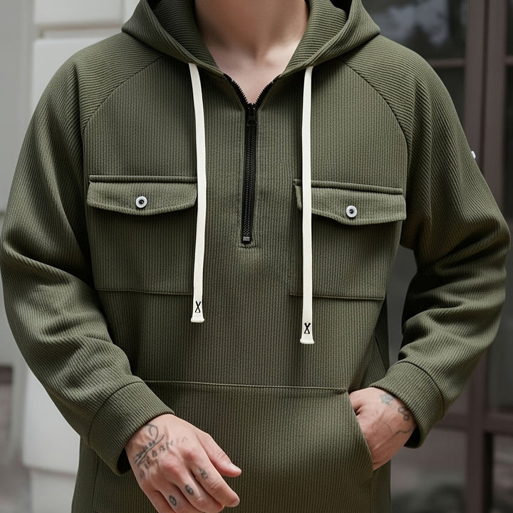 Men's Quarter-Zip Hoodie with Chest Pockets