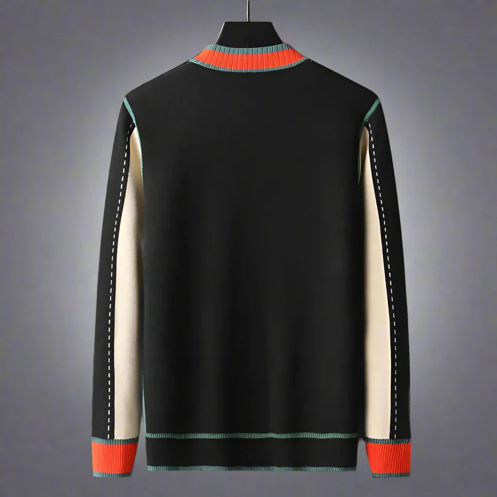 Structured Men's Cardigan with Panel Design - Modern Button-Front Knit Jacket