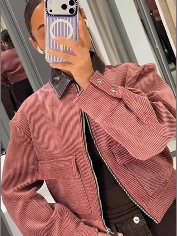 Stylish Cropped Zip-Up Women's Bomber Jacket