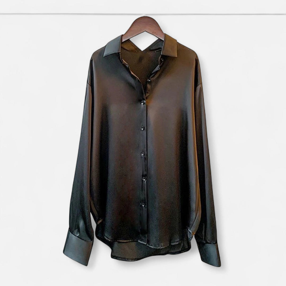 Elegant Satin Blouse for Women with V-Neckline