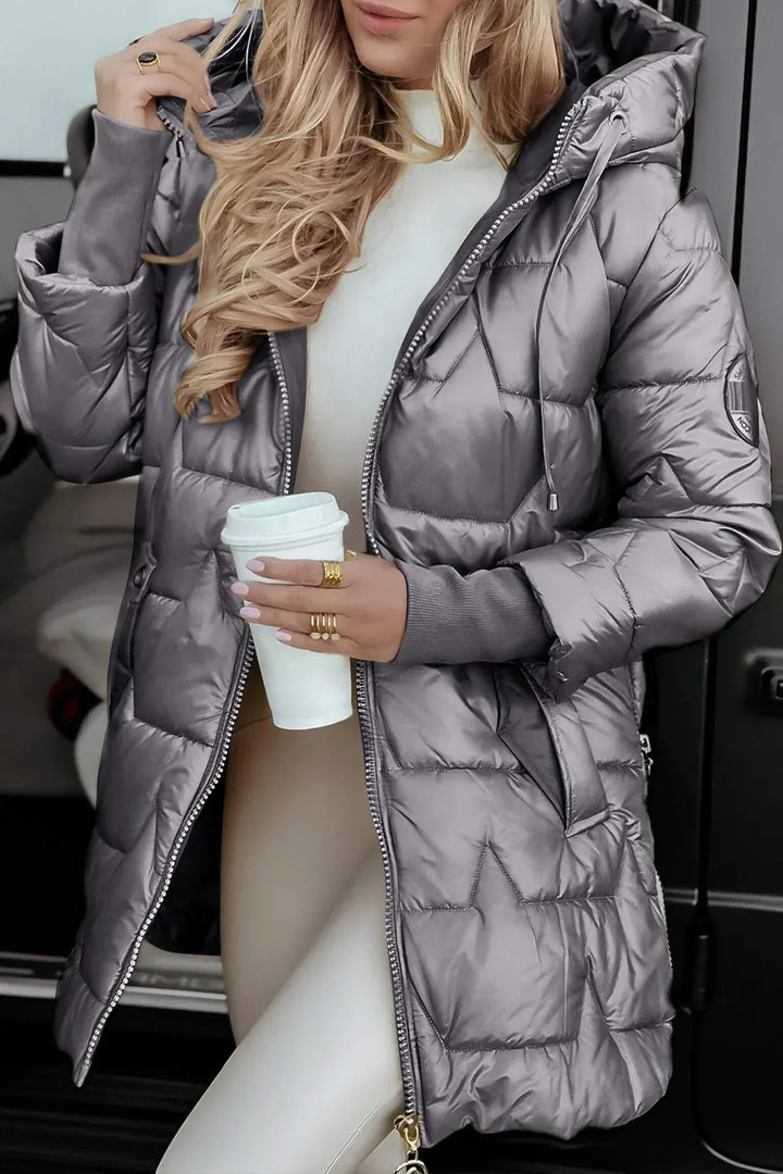 Women's Quilted Winter Coat with Hood - Elegant Warm Coat