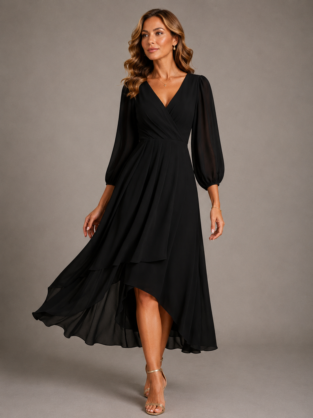 Elegant Flowing Women's V-Neck Long Dress