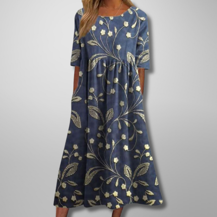Elegant Relaxed Women's Floral Midi Dress
