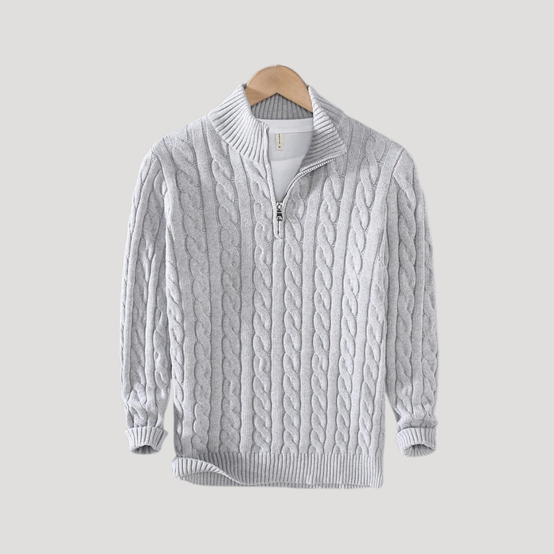 Men's Wool Cable-Knit Half-Zip Pullover Sweater