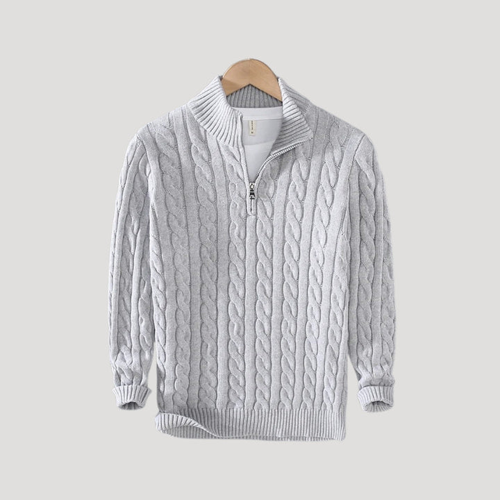 Men's Wool Cable-Knit Half-Zip Pullover Sweater