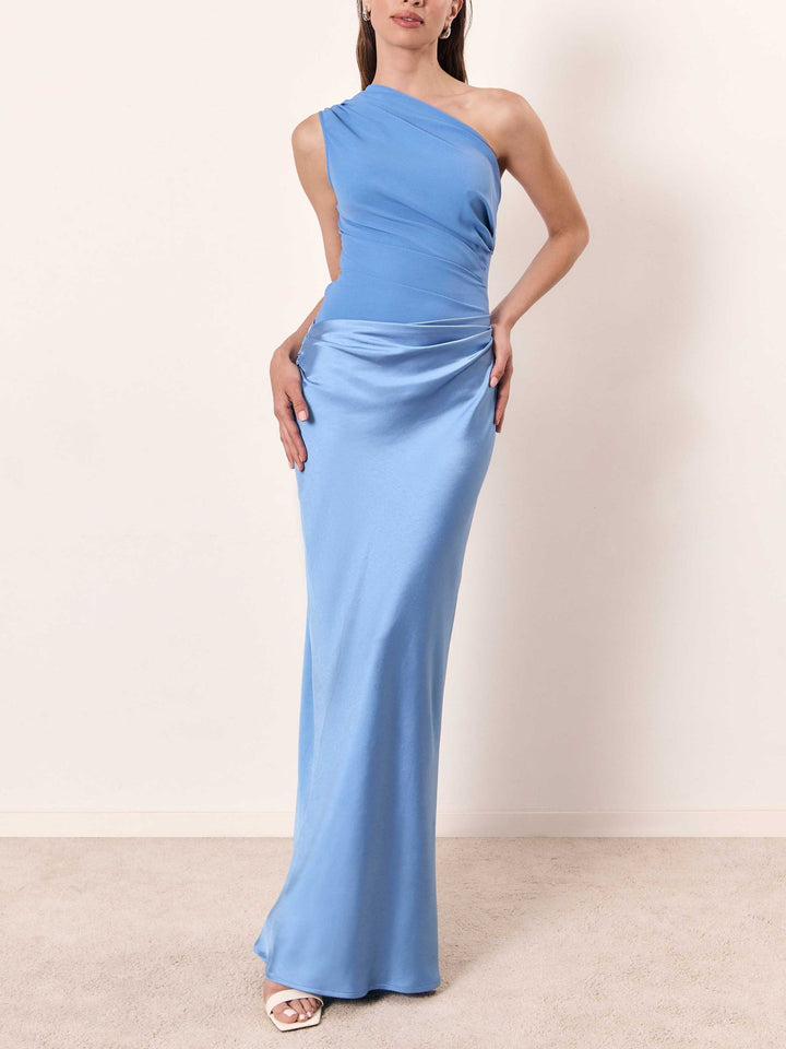 Elegant One Shoulder Pleated Women's Party Maxi Dress