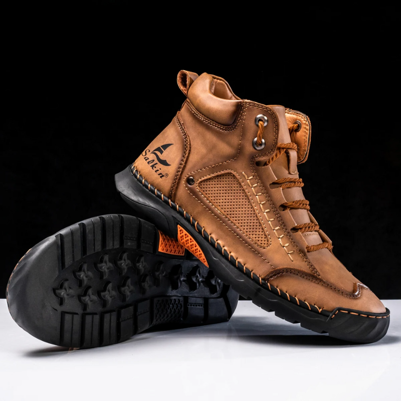 Men's Premium Leather High-Top Sneakers - Waterproof and Breathable