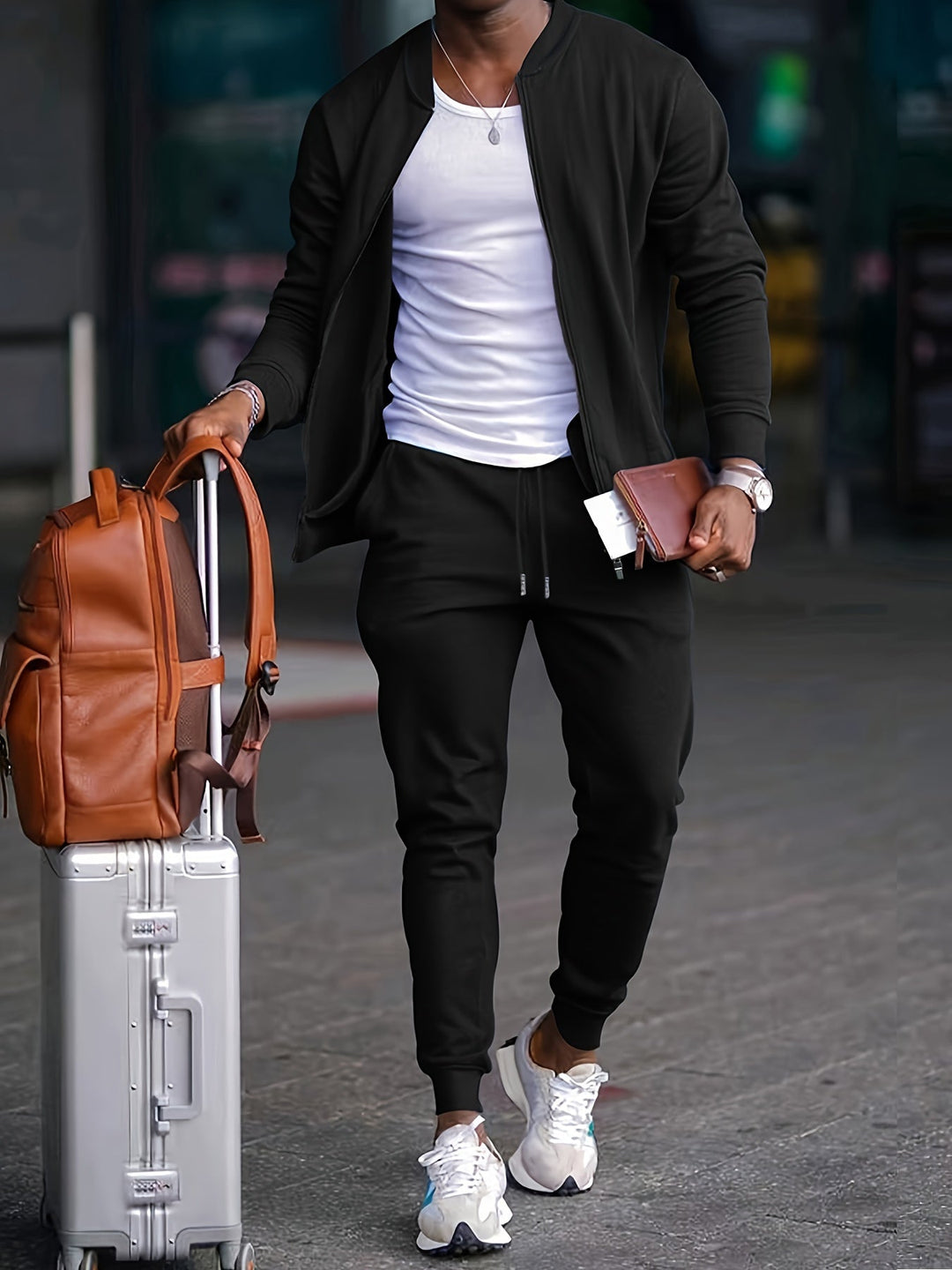 Men's Tracksuit with Zip-Up Jacket and Elastic Pants