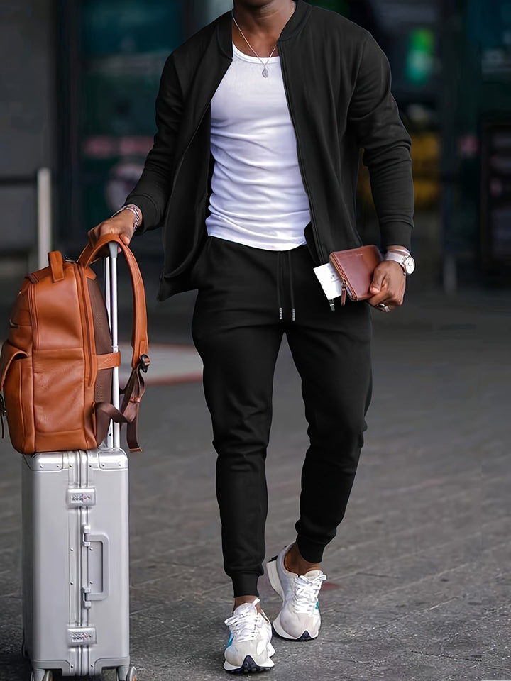 Men's Tracksuit with Zip-Up Jacket and Elastic Pants