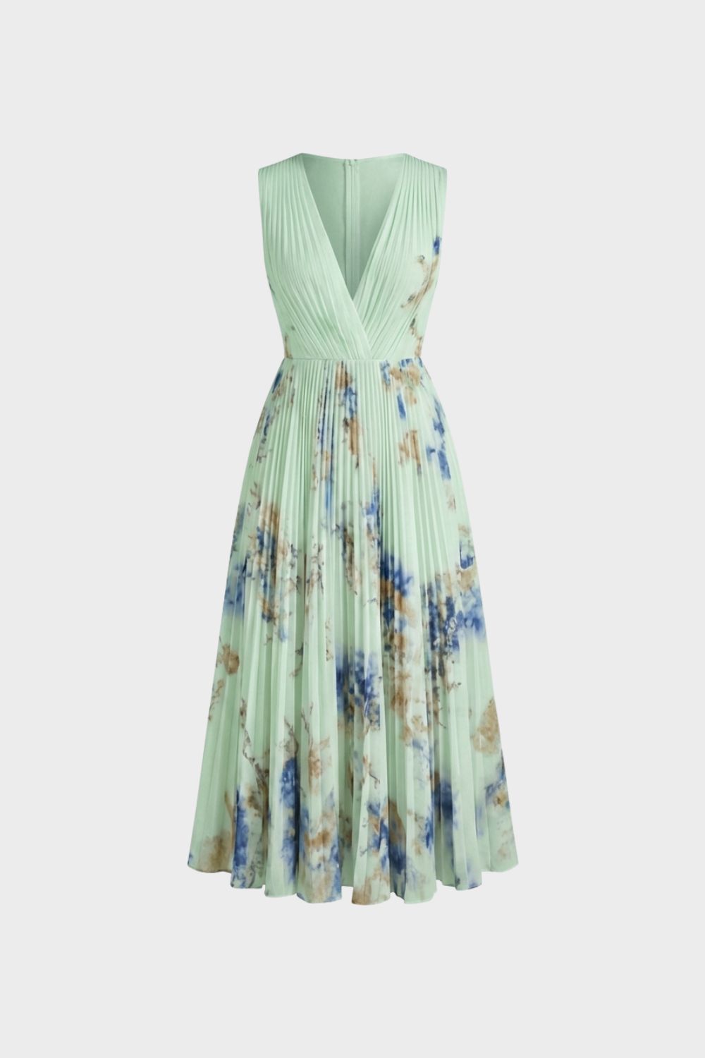 Elegant Pleated Women's Midi Dress with V-Neck