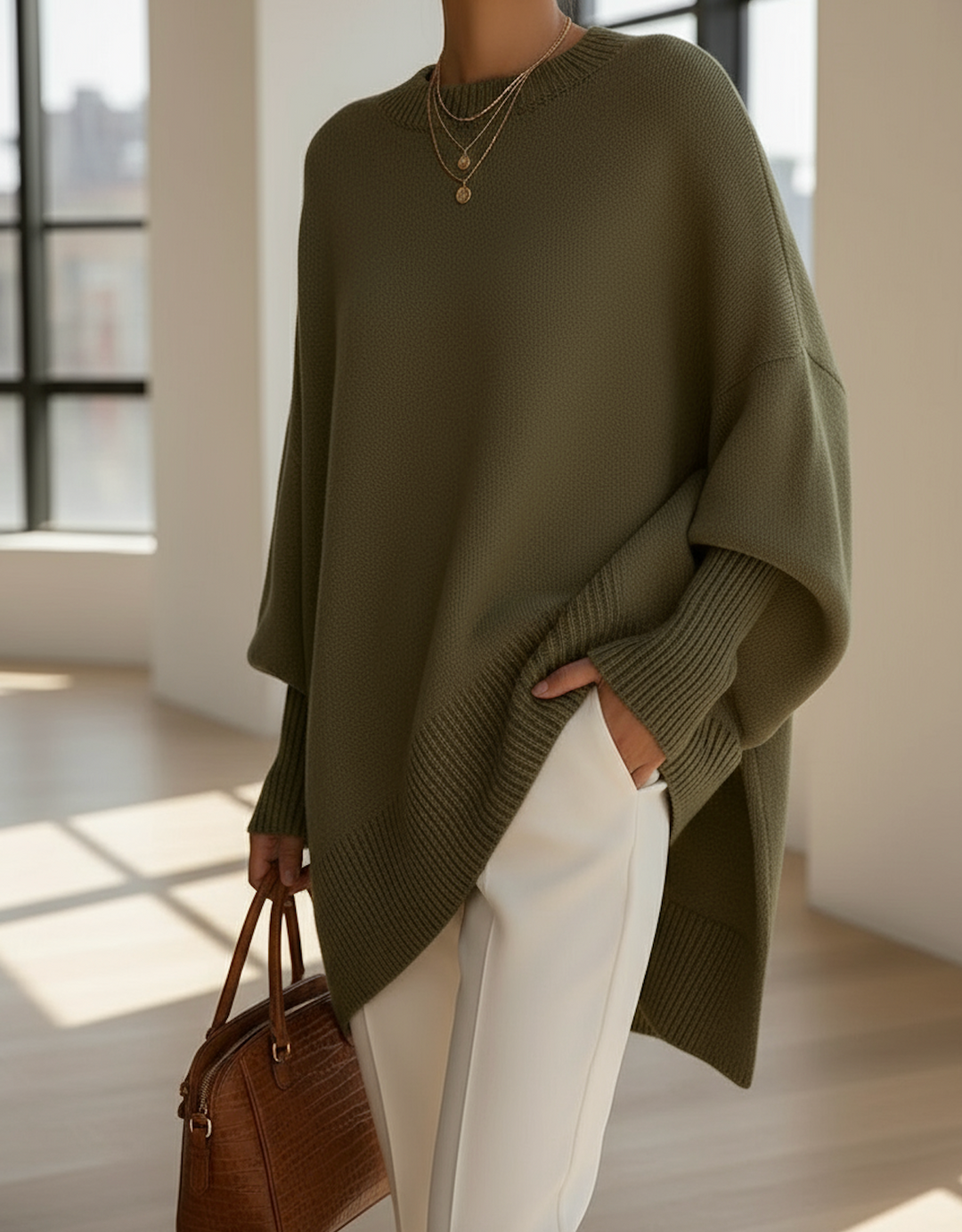 Women's Oversized Wool and Cashmere Sweater - Warm Winter Knit Pullover