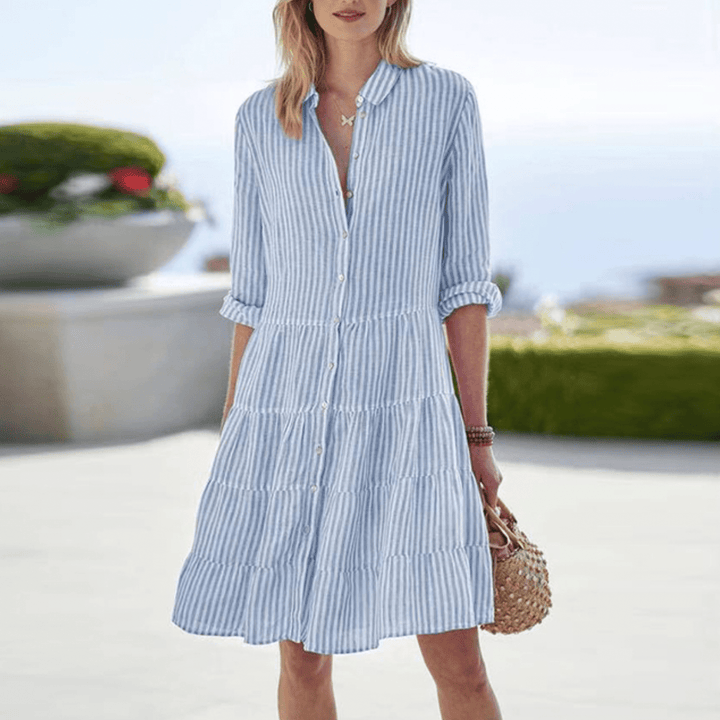 Stylish Women's Striped Button Front Midi Dress