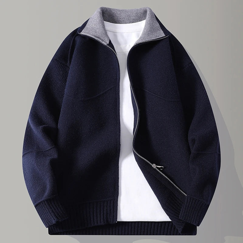 Men's Knit Zip Cardigan with Mock Neck for Business and Casual Wear