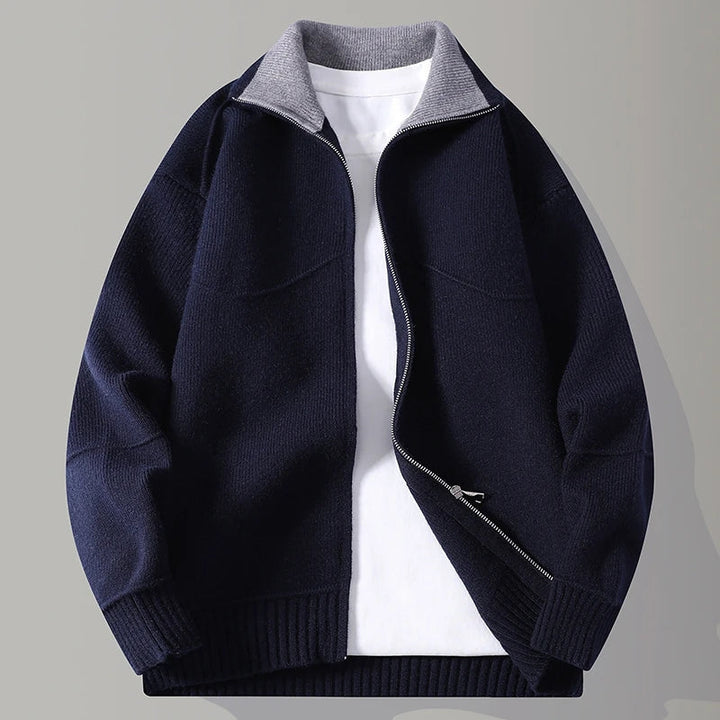Men's Knit Zip Cardigan with Mock Neck for Business and Casual Wear