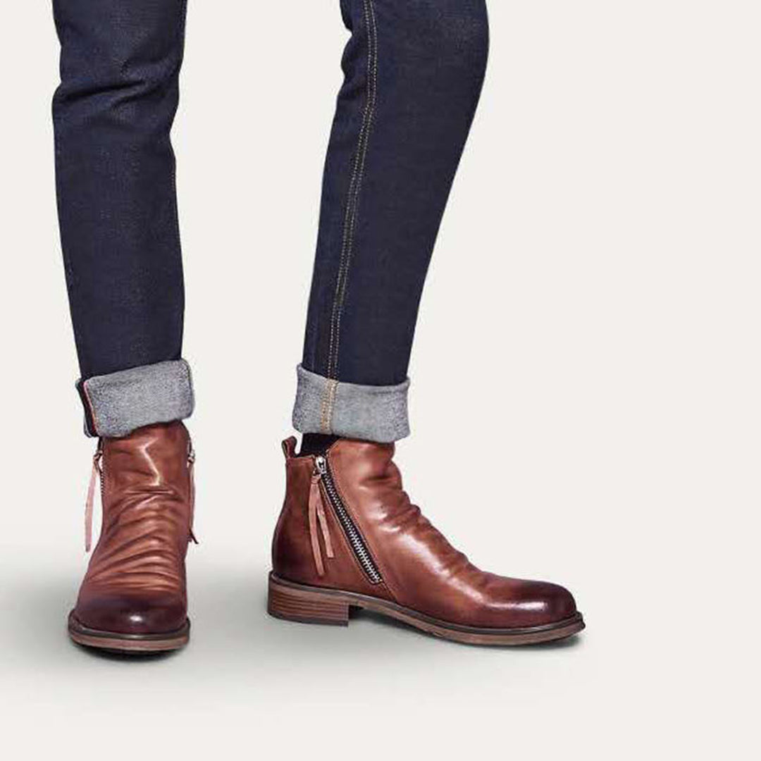 Men's Comfortable PU Leather Boots with Zipper - Non-Slip and Breathable