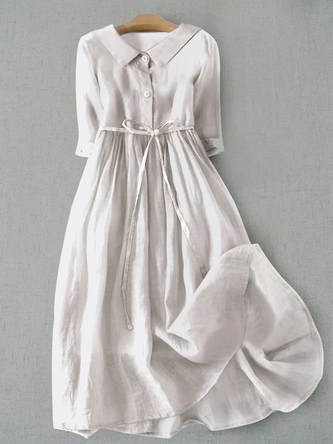 Elegant Short-Sleeve Women's Dress with Waist Bow