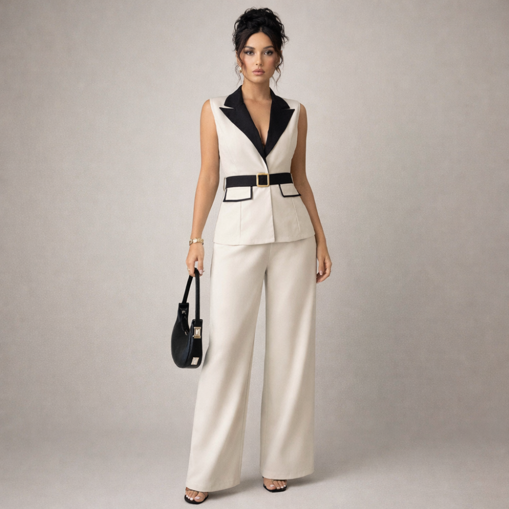 Women's white set front view — elegant for every occasion — Angela Formal 2-Piece Set — Sonverdano