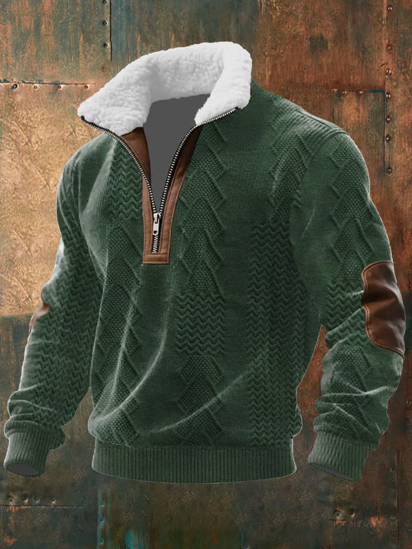 Elegant Men's Pullover with Zip and Faux Fur Collar