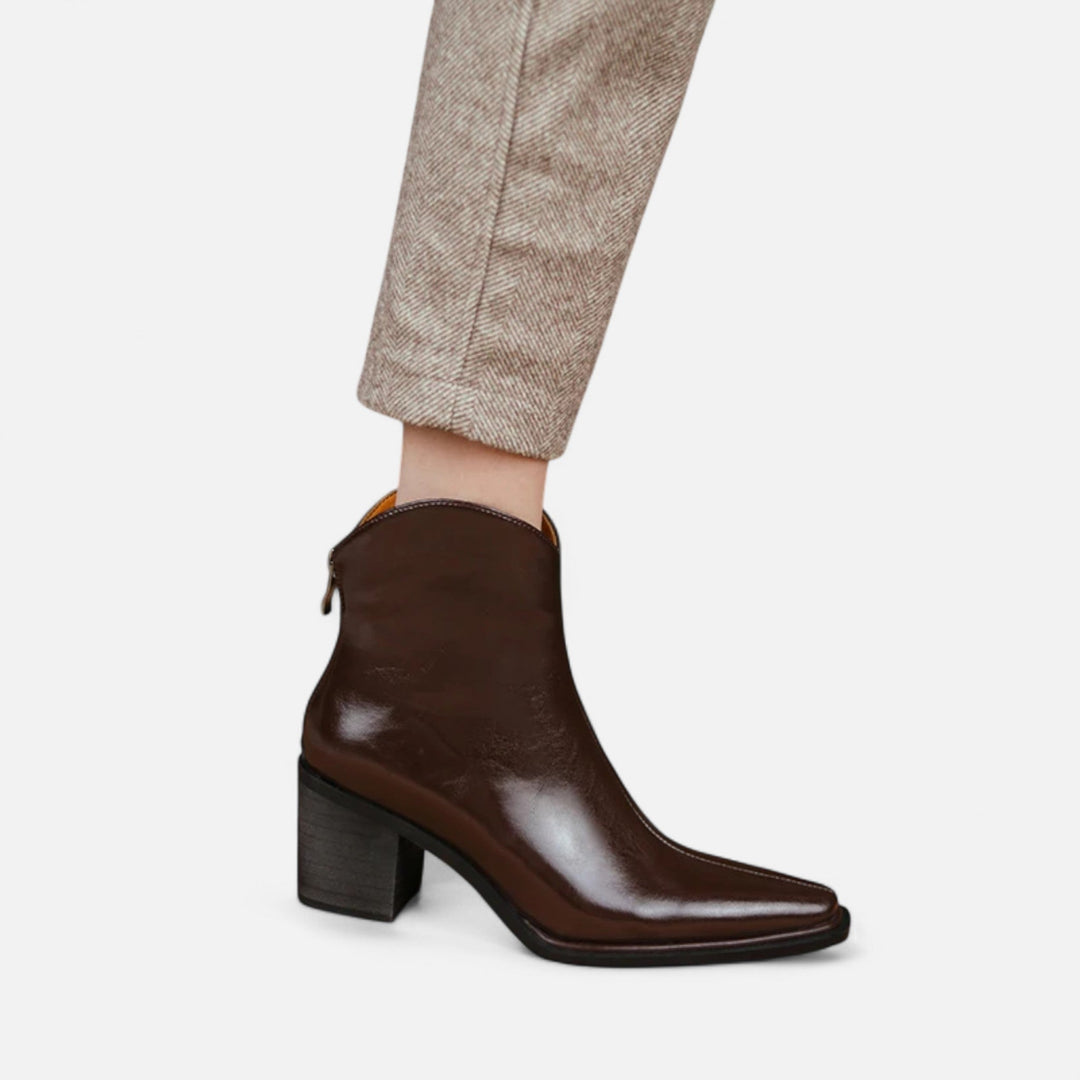 Elegant Pointed-Toe Women's Ankle Boots with Heel in PU Leather