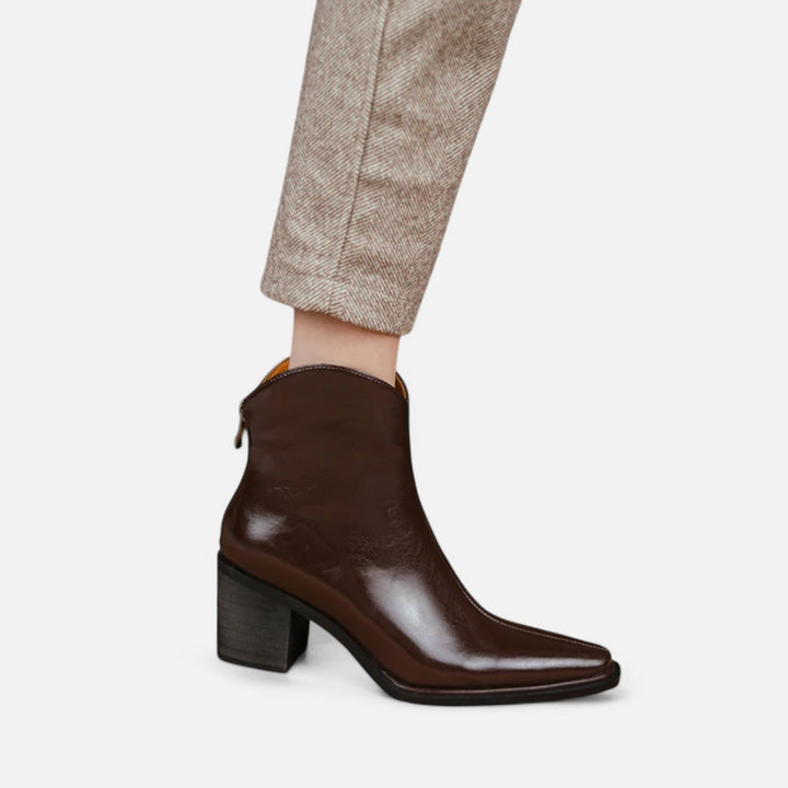Elegant Pointed-Toe Women's Ankle Boots with Heel in PU Leather