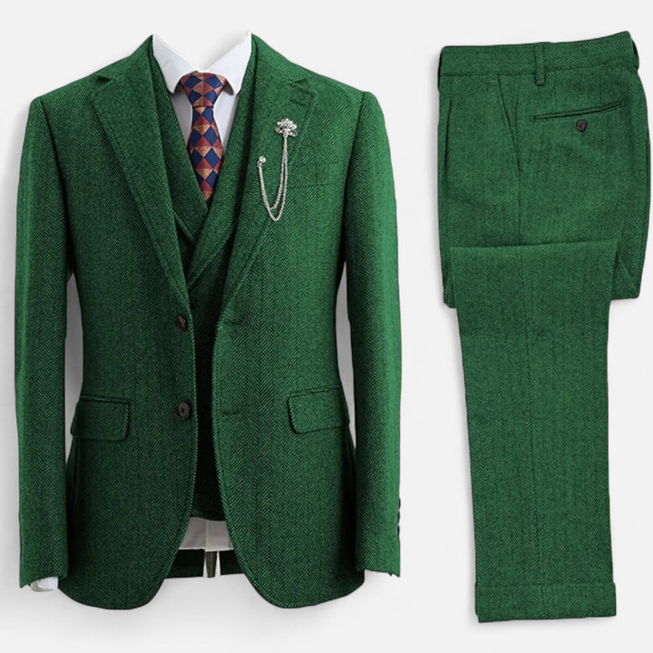 Elegant Tweed Herringbone Men's Suit Three-Piece Double-Breasted