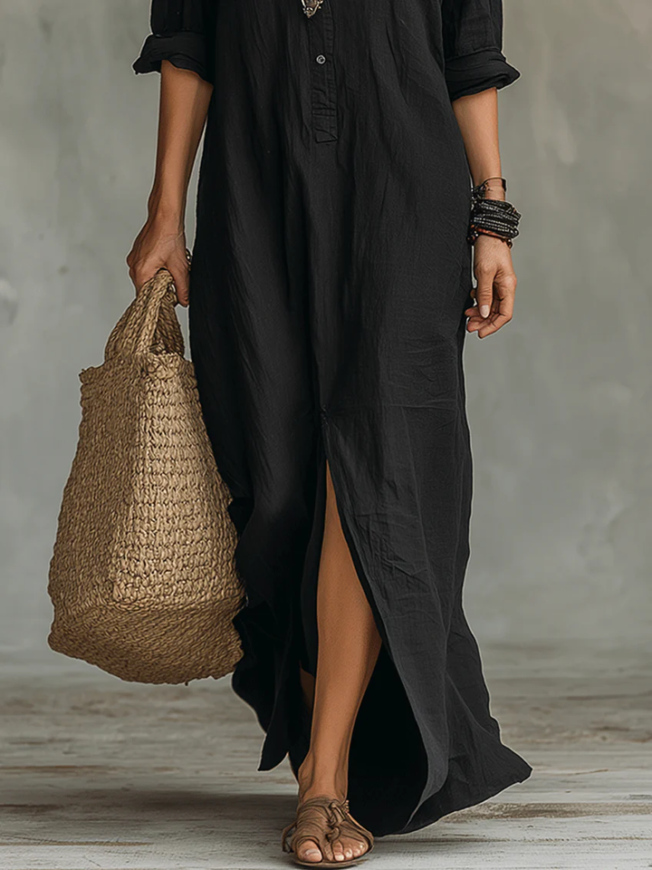 Elegant Oversized Women's Maxi Dress with Buttons