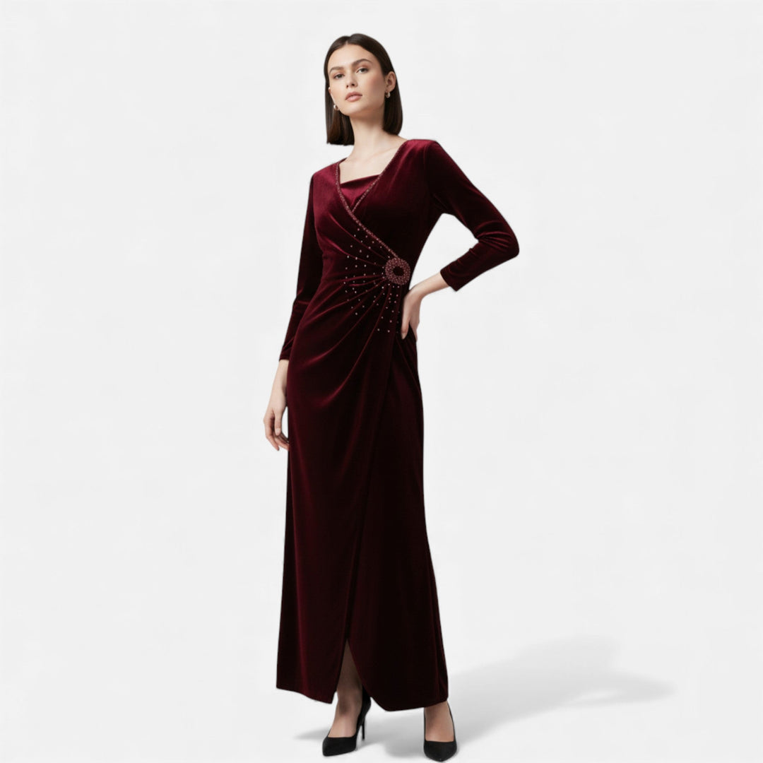 Women's Elegant Velvet Wrap Dress - Luxurious Draped Design