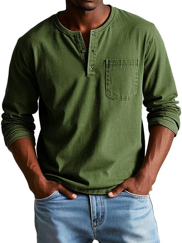 Casual Long Sleeve Men's Henley Shirt