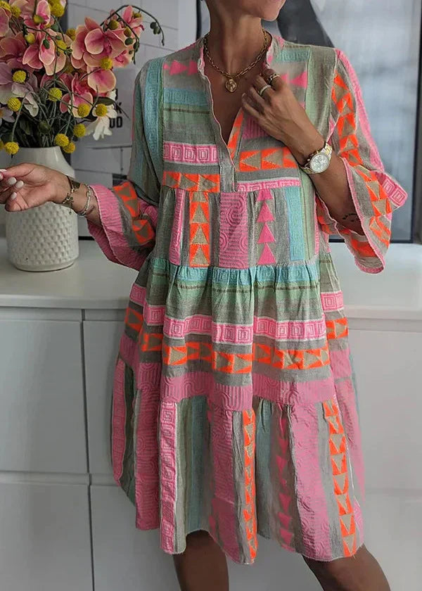 Elegant V-Neck Tiered Flowy Women Summer Dress