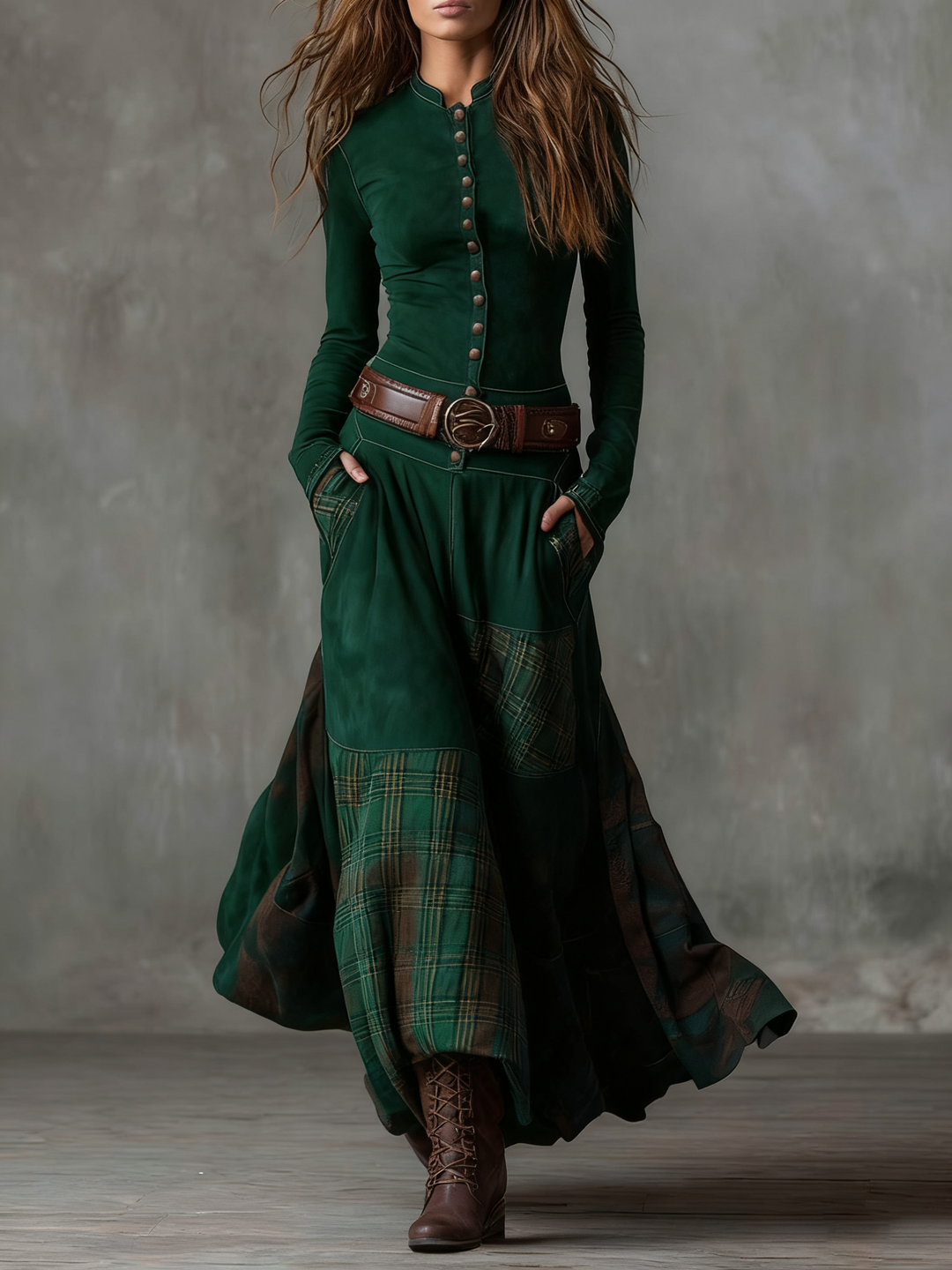 Elegant Buttoned Suede Women's Dress