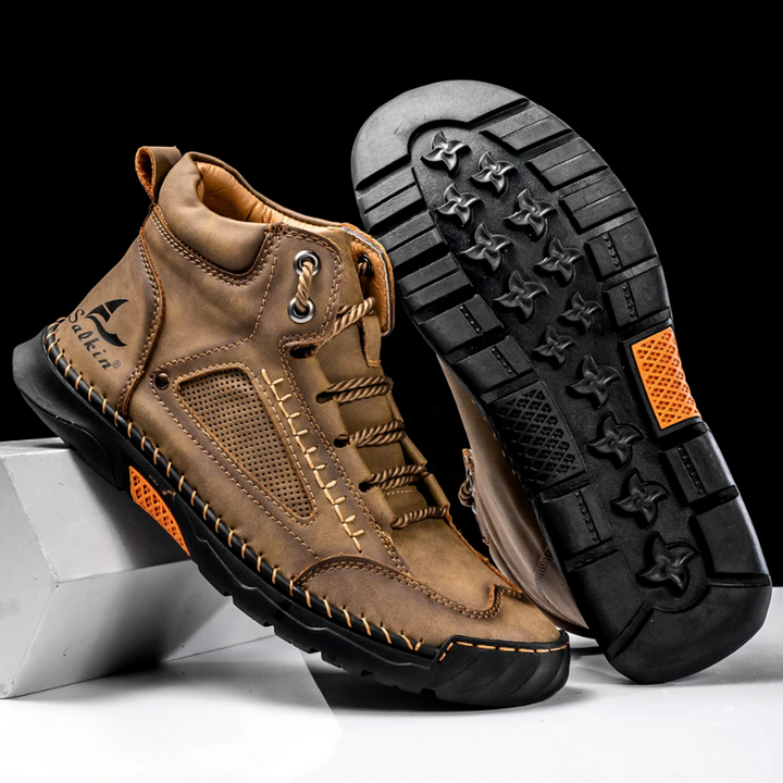Men's Premium Leather High-Top Sneakers - Waterproof and Breathable