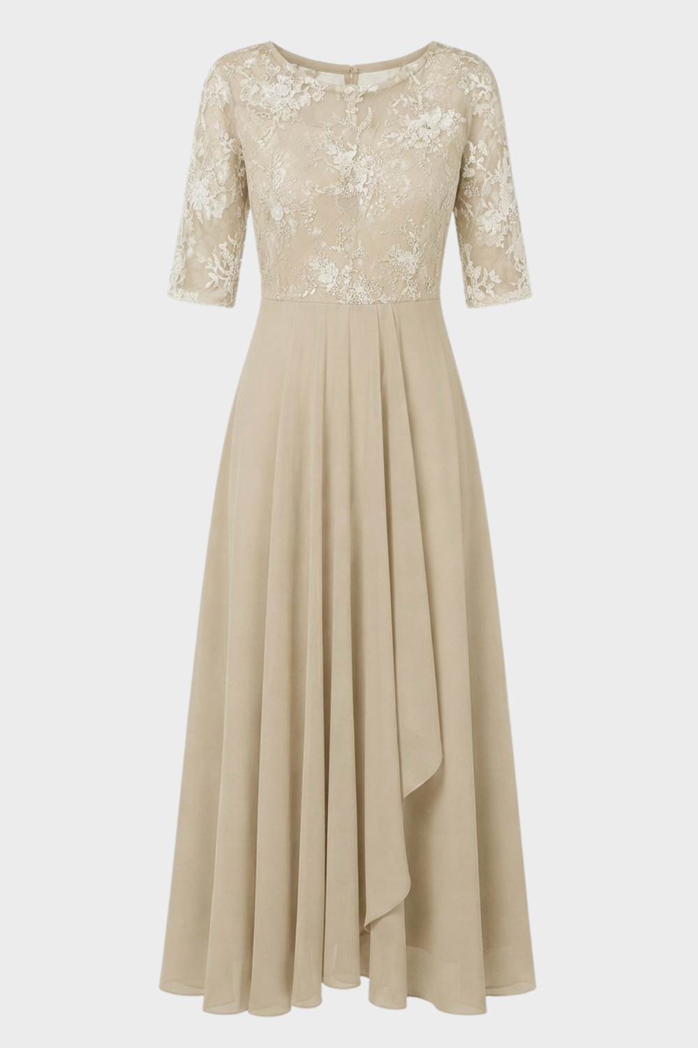 Elegant Festive Women's Chiffon Maxi Dress with Lace Bodice and 3/4 Sleeves