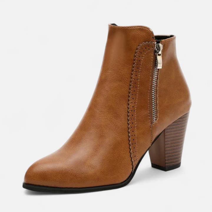 Women's Retro Block Heel Ankle Boots with Side Zipper