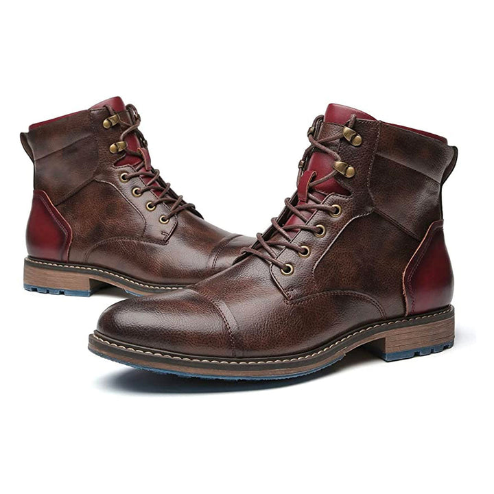 Elegant Men's Oxford Boots in Premium Leather - Lace-Up and Zipper