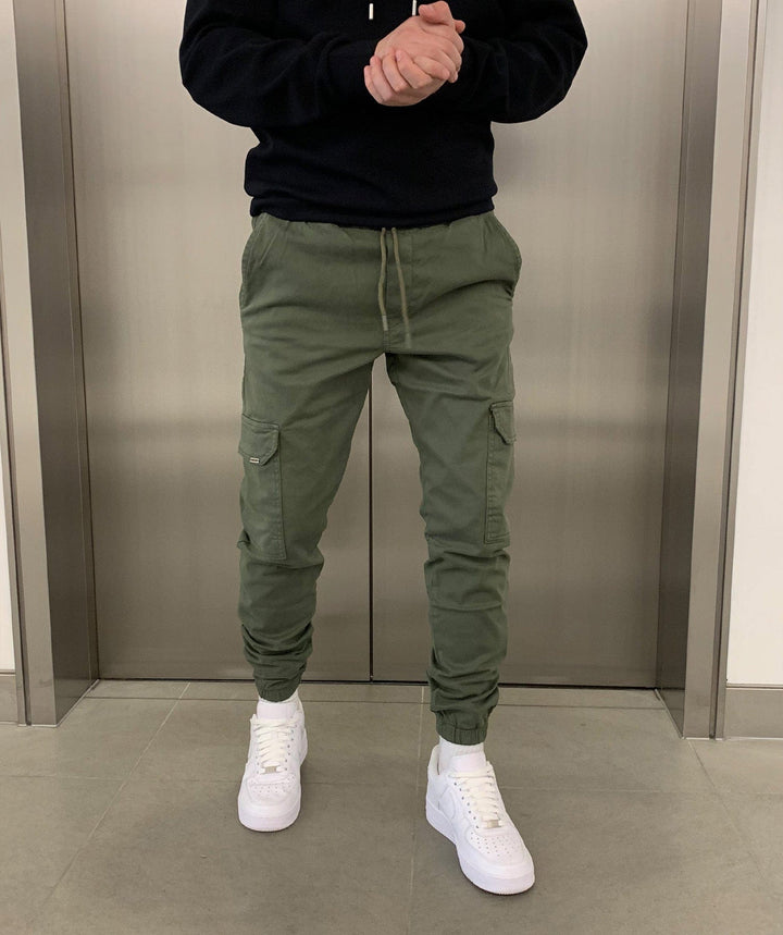 Men's Cargo Jogger Pants with Elastic Waistband - Streetstyle Cotton Blend