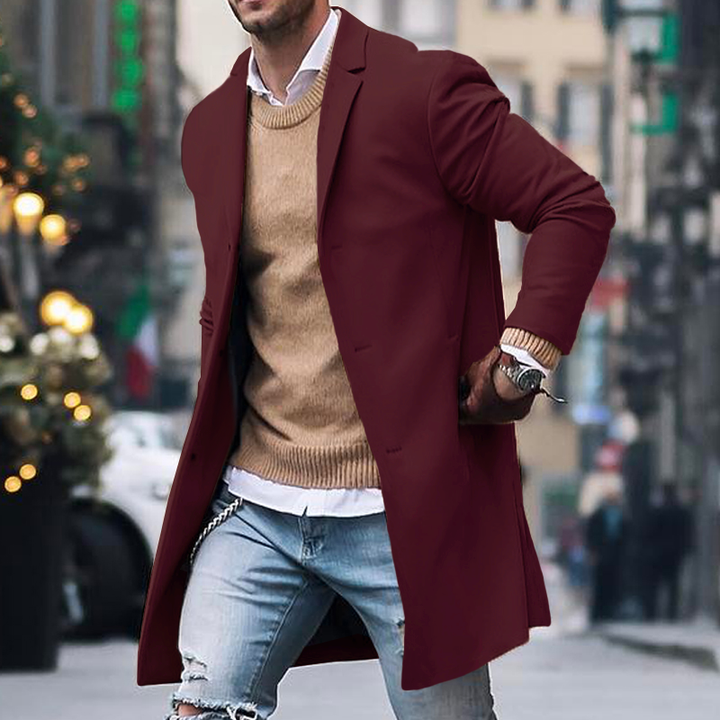 Classic Men's Coat with Lapel Collar
