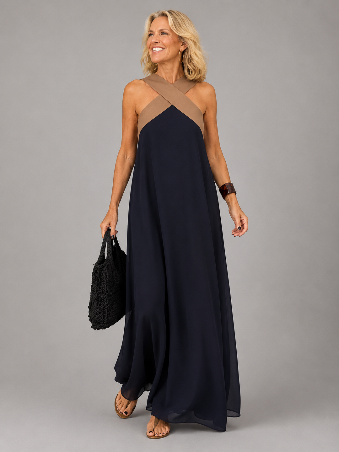 Elegant Cross-Neckline Women's Maxi Dress