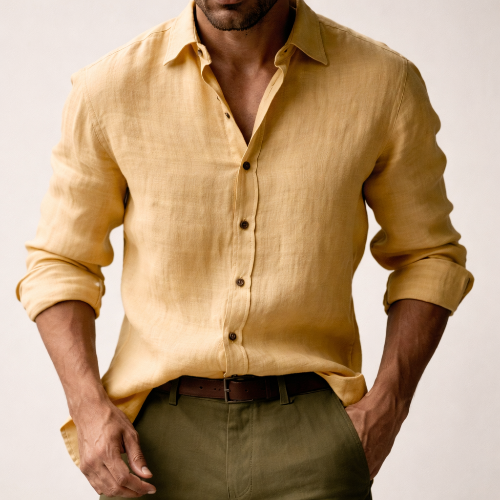 Classic Breathable Men's Long Sleeve Linen Shirt