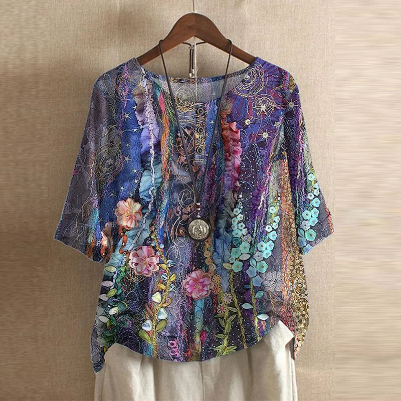 Elegant Retro-Inspired Women's Floral Blouse