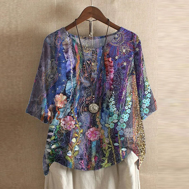 Elegant Retro-Inspired Women's Floral Blouse