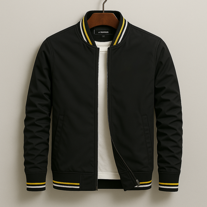 Men's Zip-Up Jacket with Stripe Details - Athletic-Elegant Cotton Blend