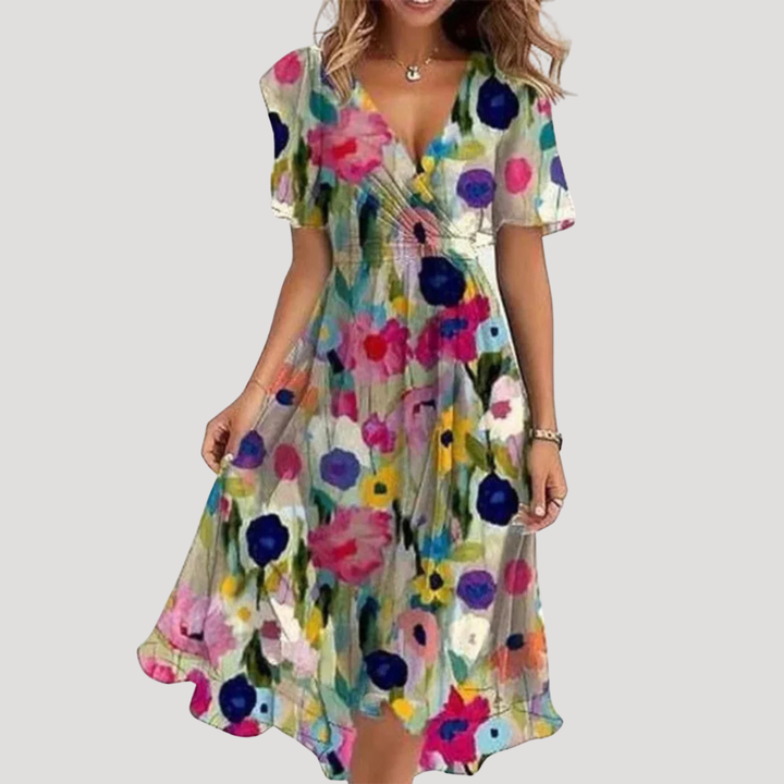 Elegant Floral Women's Wrap Midi Dress