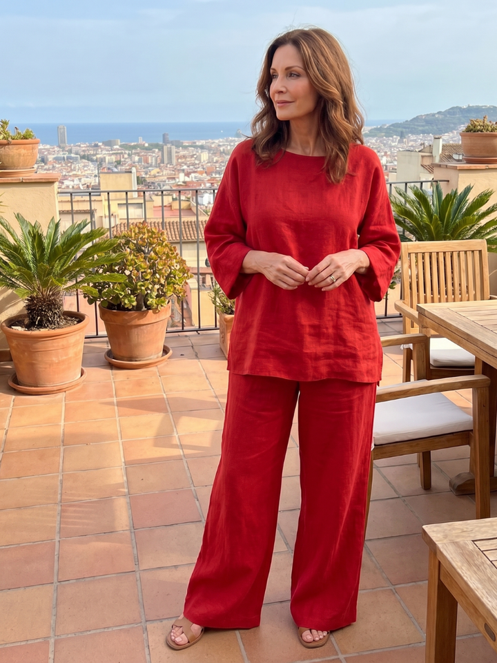 Comfortable Lightweight Women's Oversized Tunic Wide Leg Pant Set