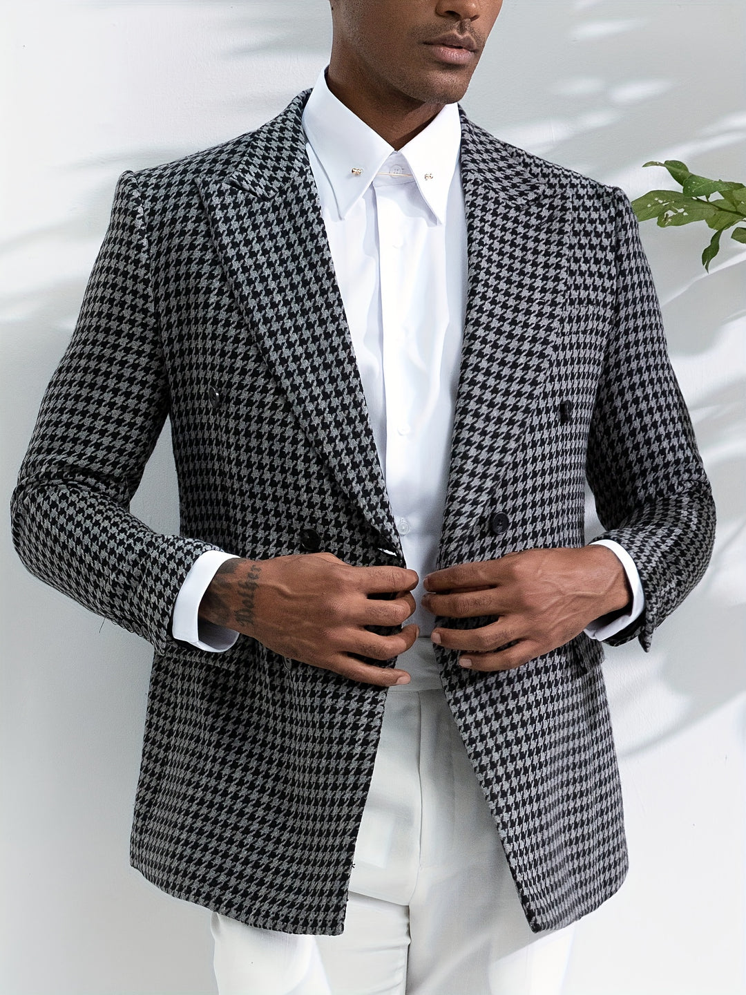 Men's Double-Breasted Houndstooth Blazer