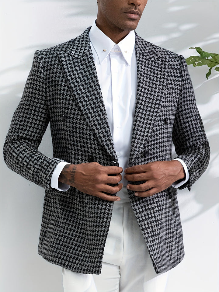 Men's Double-Breasted Houndstooth Blazer