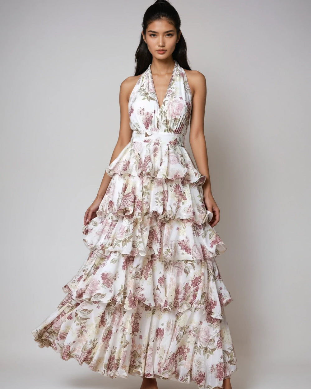 V-Neck Floral Women's Midi Dress for Homecoming
